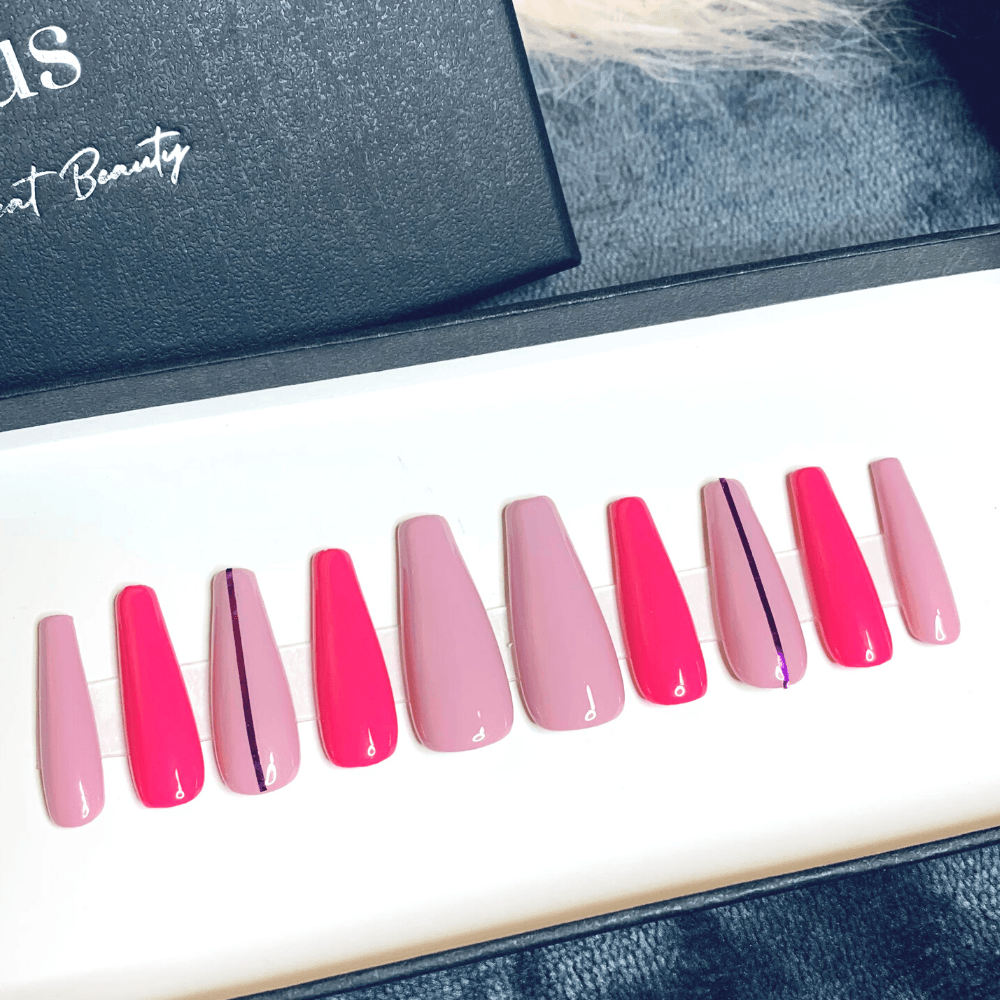 Shades of Pink Coffin Press On Nails - She's A Beat Beauty
