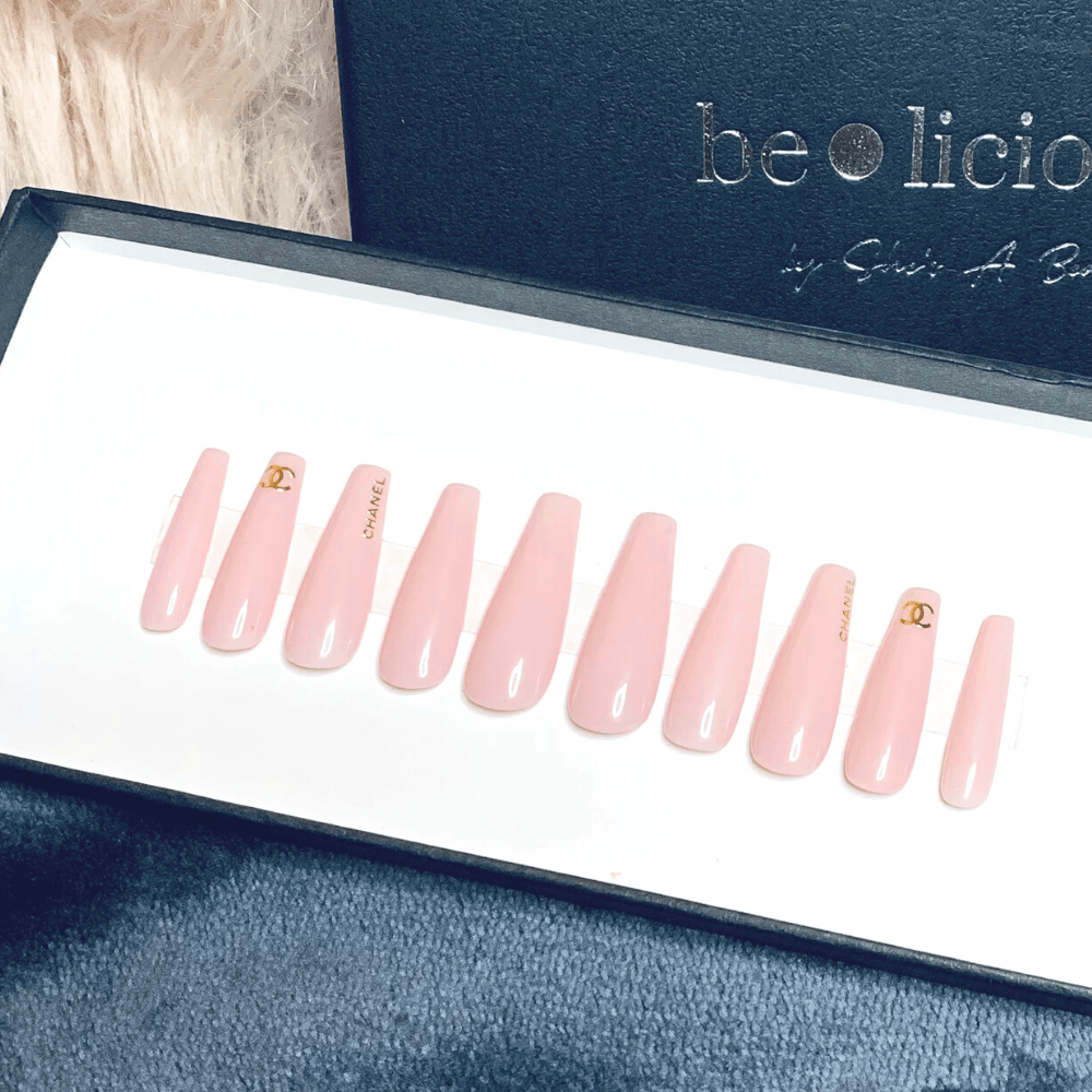 Neutral Gold Chanel Coffin Press On Nails - She's A Beat Beauty