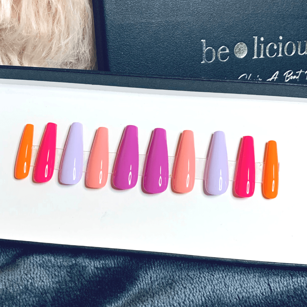 Multicolor Pastel Coffin Press On Nails - She's A Beat Beauty