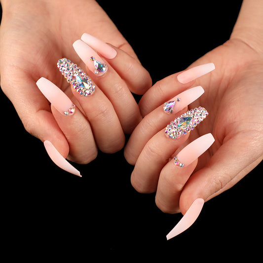 Natural Nude Bling Coffin Press On Nails