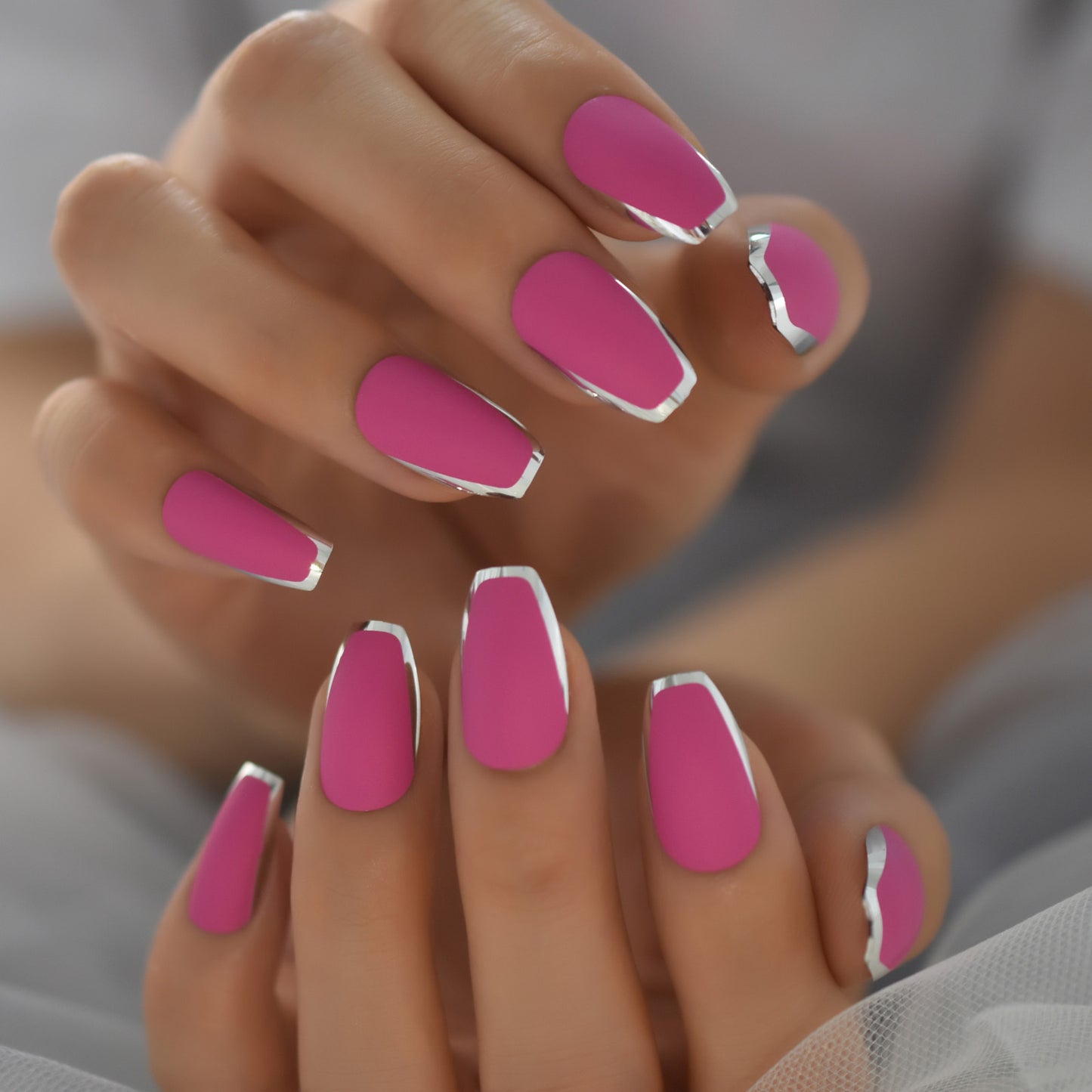 Pink Mirror Tip Coffin Press On Nails