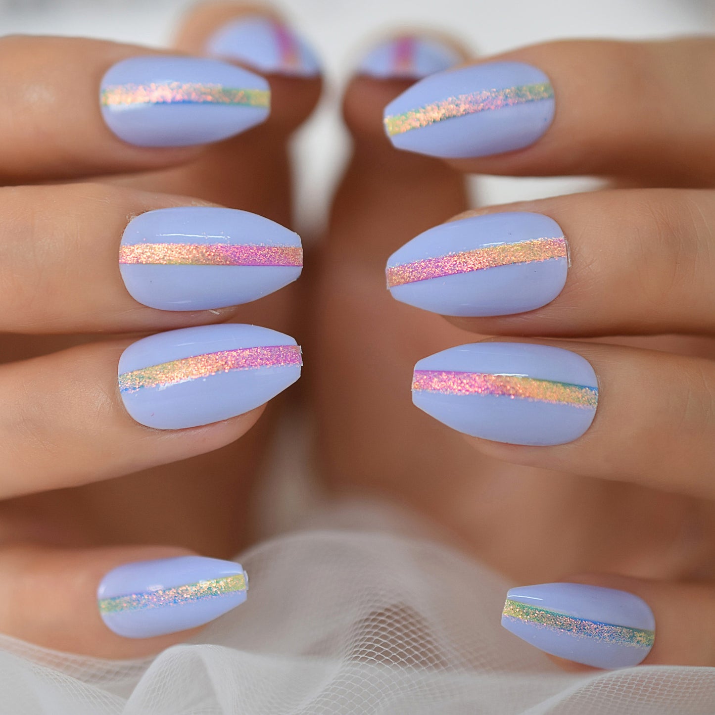 Light Purple Rainbow Stripe Press On Nails