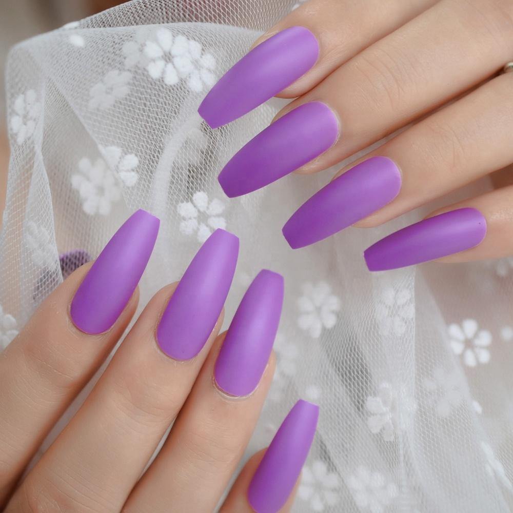 Purple Matte Coffin Press On Nails - She's A Beat Beauty