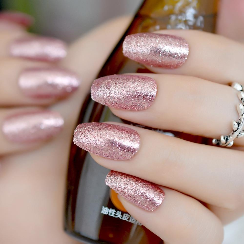 Pink Glitter Coffin Press On Nails - She's A Beat Beauty