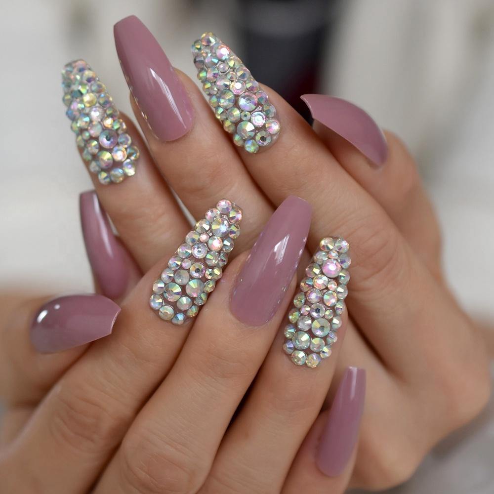 3D Rhinestone Coffin Press On Nails – She's A Beat Beauty