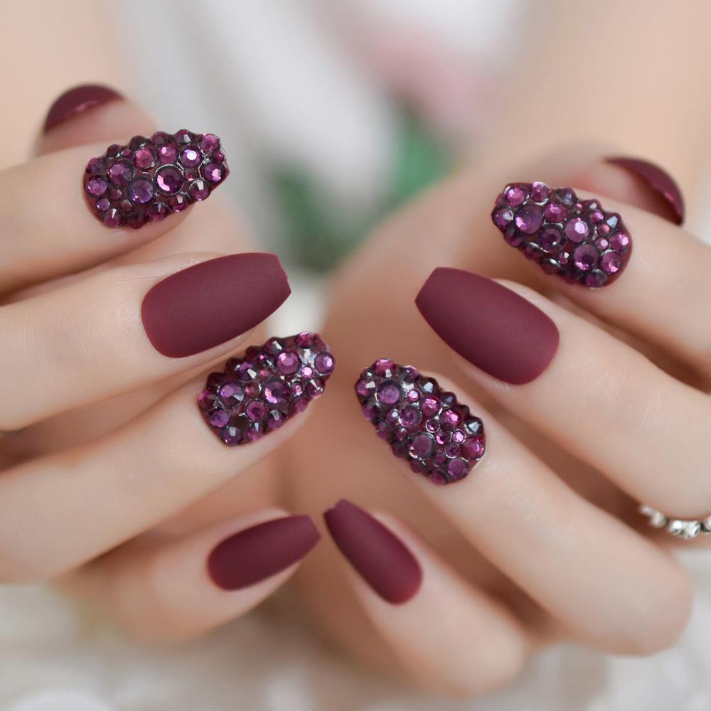 Red Wine Matte Coffin Press On Nails - She's A Beat Beauty