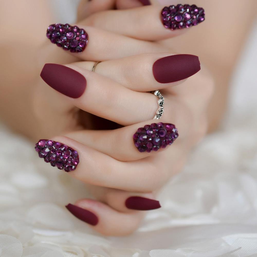 Red Wine Matte Coffin Press On Nails - She's A Beat Beauty