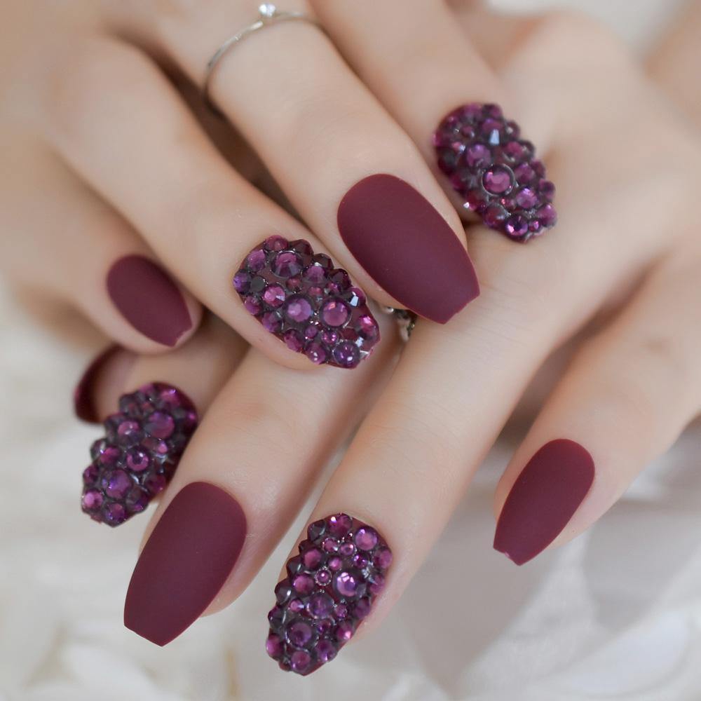 Red Wine Matte Coffin Press On Nails - She's A Beat Beauty