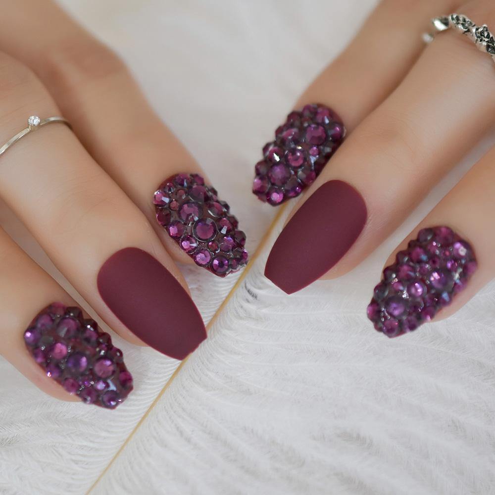 Red Wine Matte Coffin Press On Nails - She's A Beat Beauty