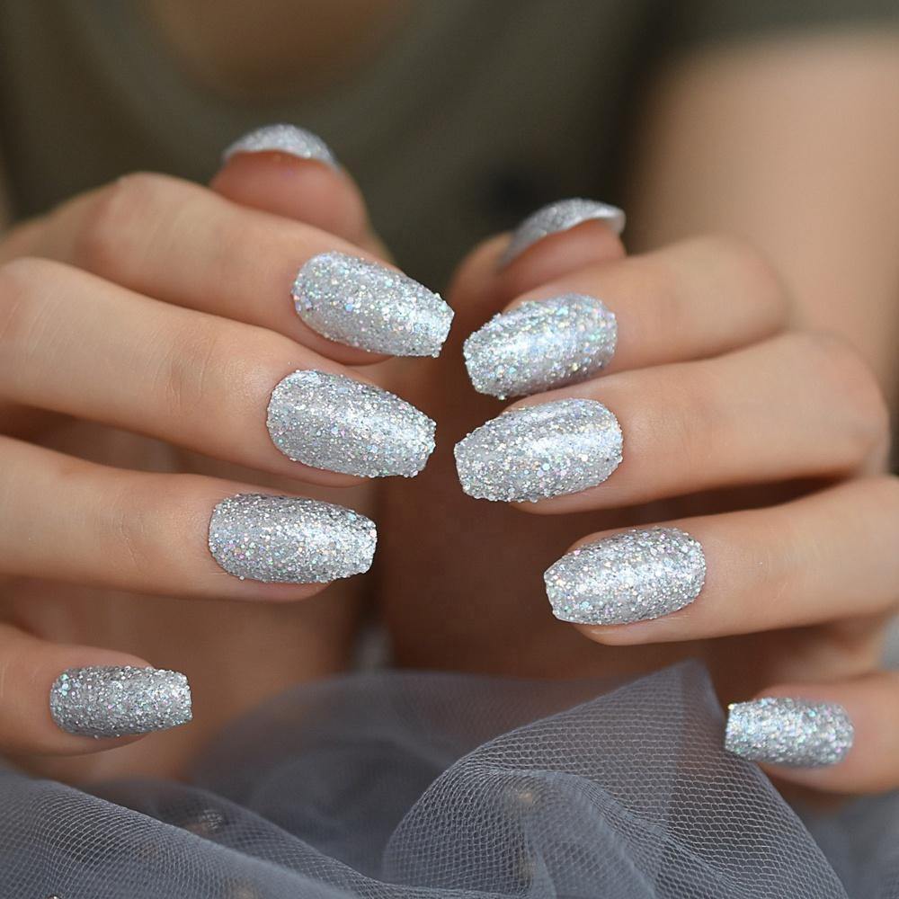 silver bling nails