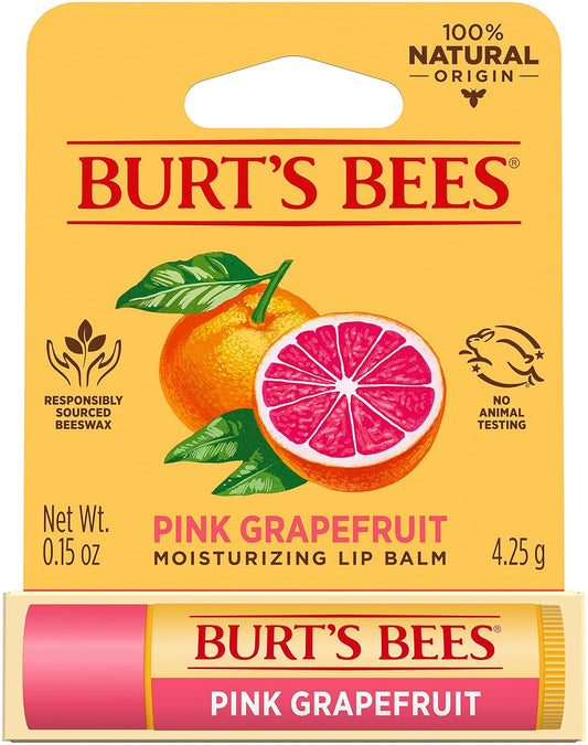 Burt's Bees Lip Balm - Pink Grapefruit, Lip Moisturizer With Responsibly Sourced Beeswax, Tint-Free, Natural Origin Conditioning Treatment, 1 Tube, 0.15 oz.