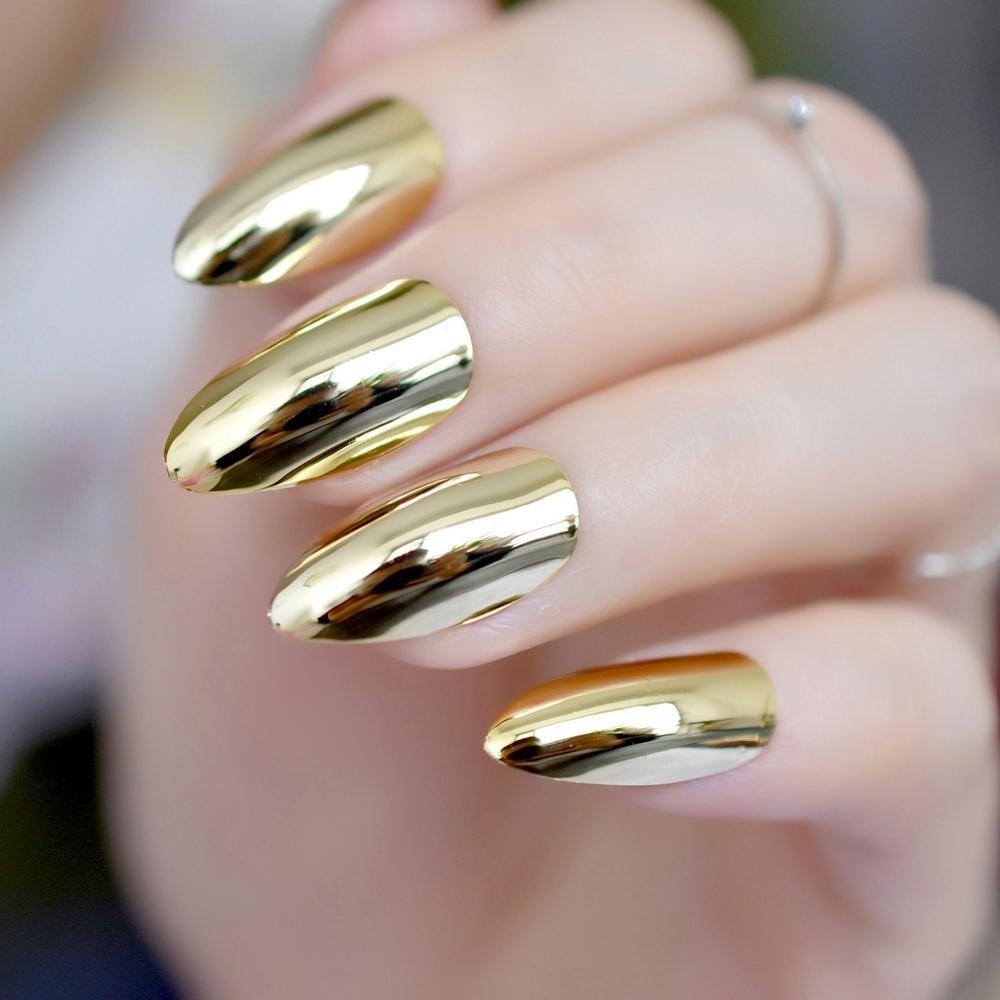 Gold Mirror Stiletto Press On Nails - She's A Beat Beauty