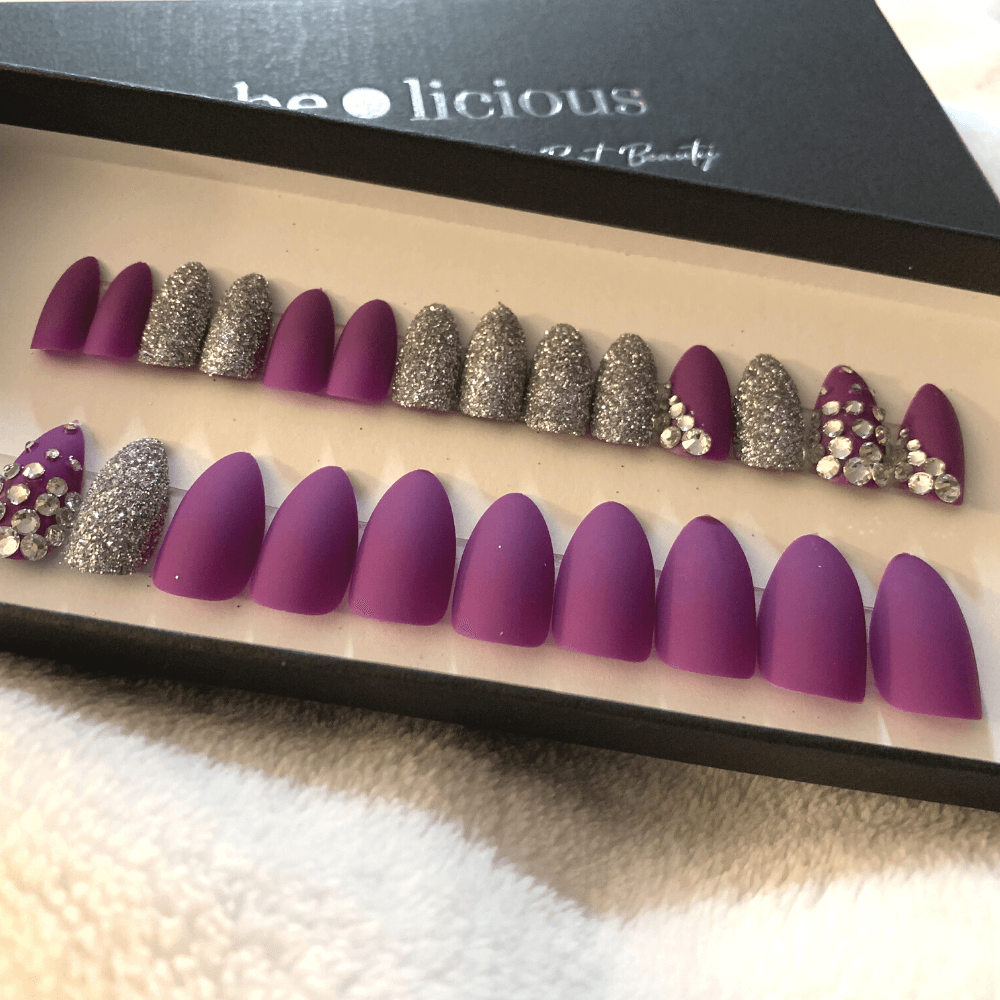 Custom Handmade Rhinestone Stiletto Press On Nails - She's A Beat Beauty