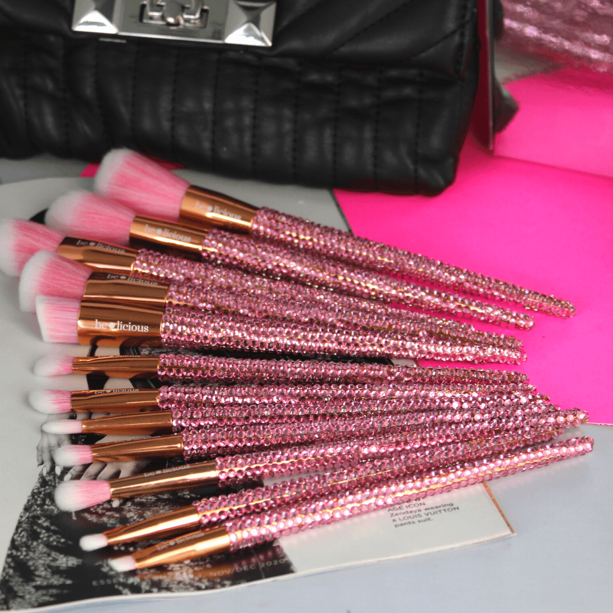 12 Piece Bling Rhinestone Makeup Brushes - She's A Beat Beauty