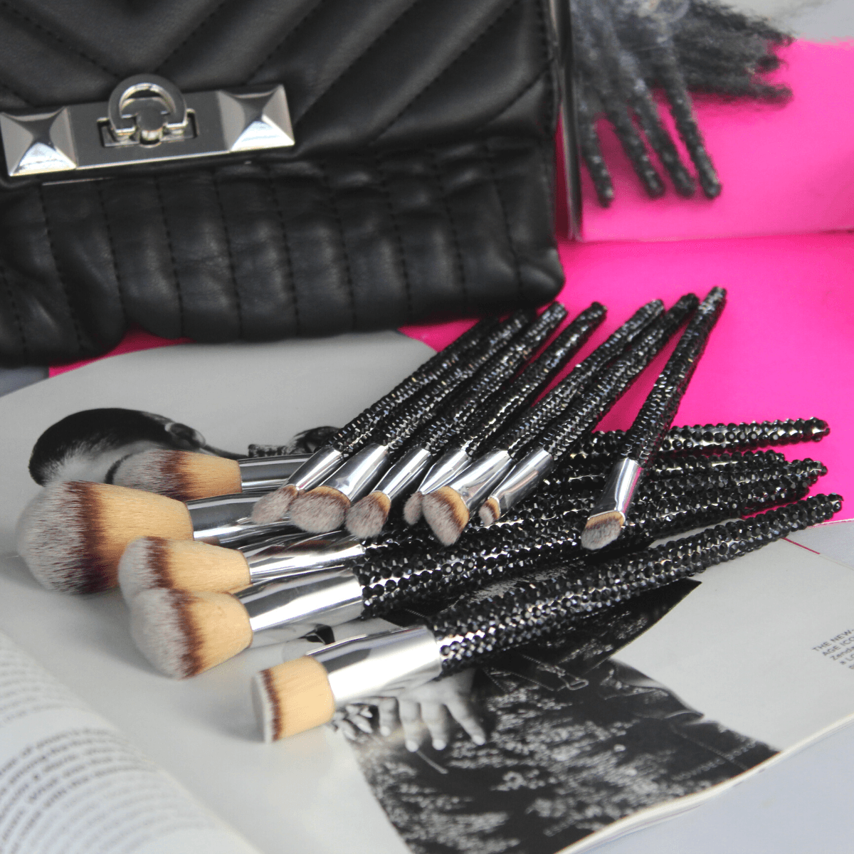 12 Piece Bling Rhinestone Makeup Brushes - She's A Beat Beauty