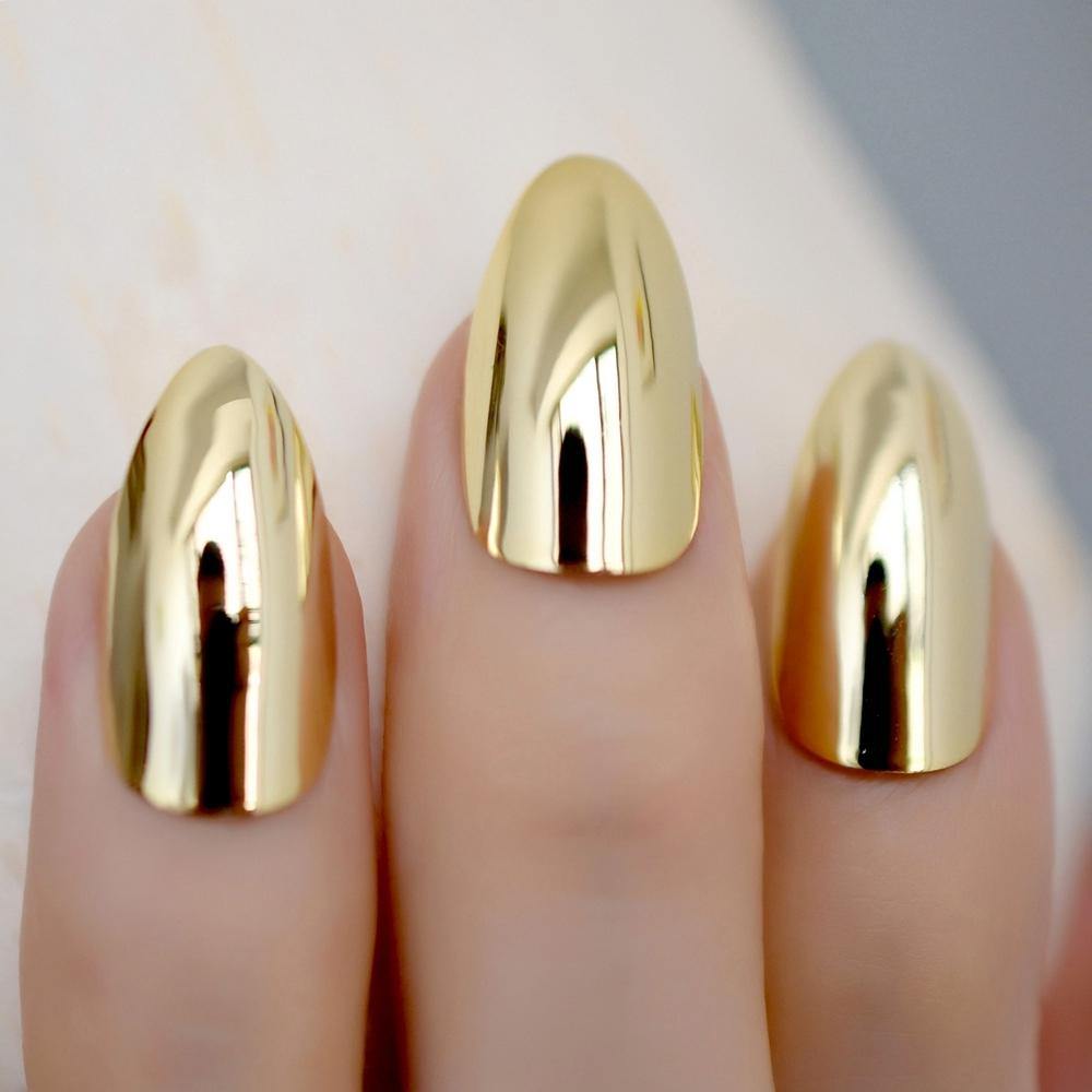 Gold Mirror Stiletto Press On Nails - She's A Beat Beauty