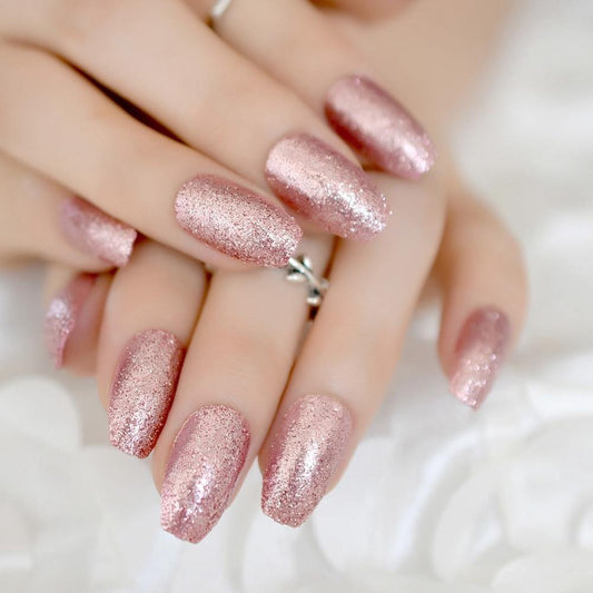 Pink Glitter Coffin Press On Nails - She's A Beat Beauty