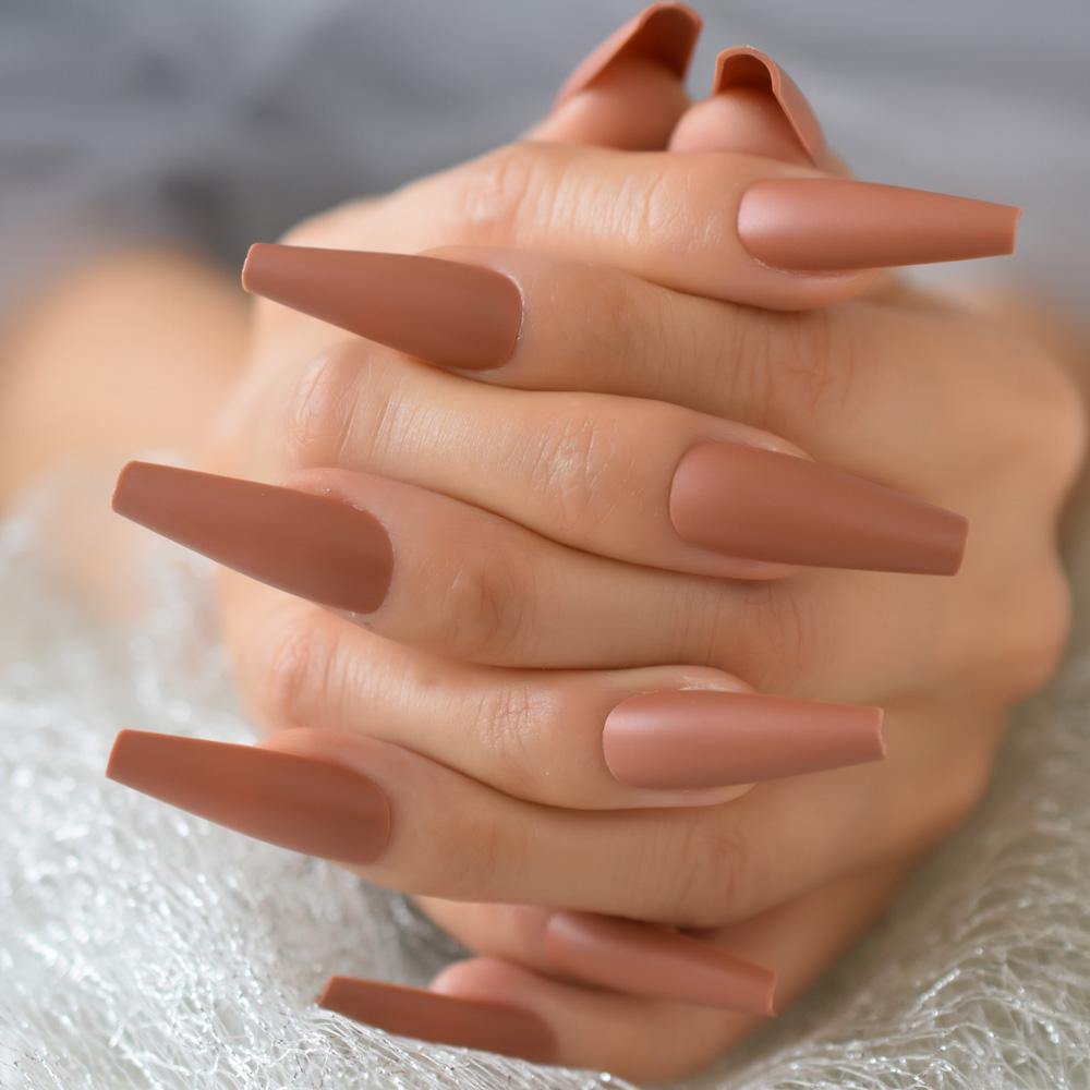Brown Skin Toned Coffin Press On Nails - She's A Beat Beauty