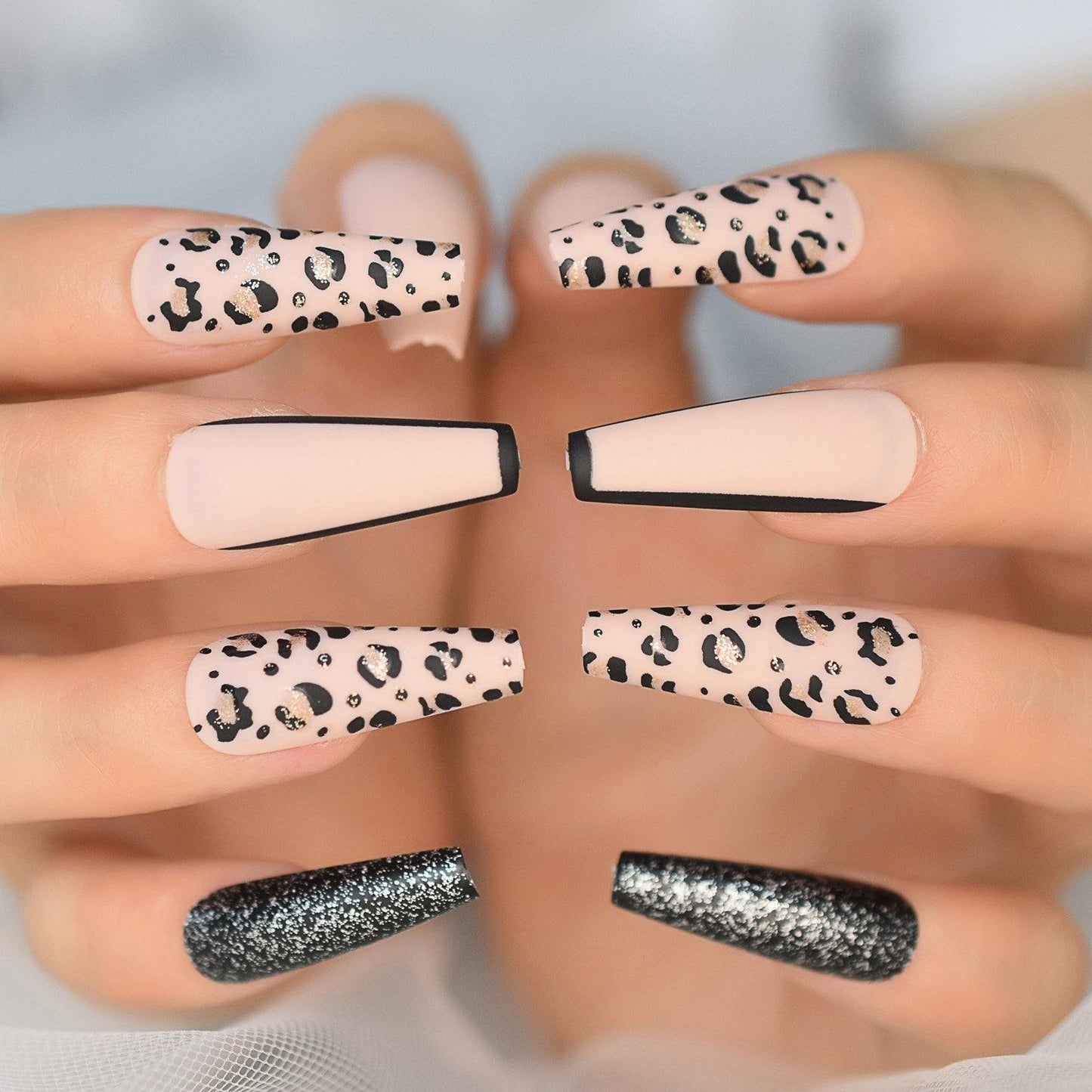 Glitter Leopard Coffin Press On Nails – She's A Beat Beauty