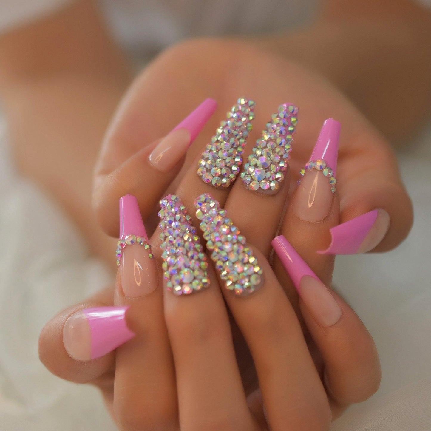 pink nails french tip