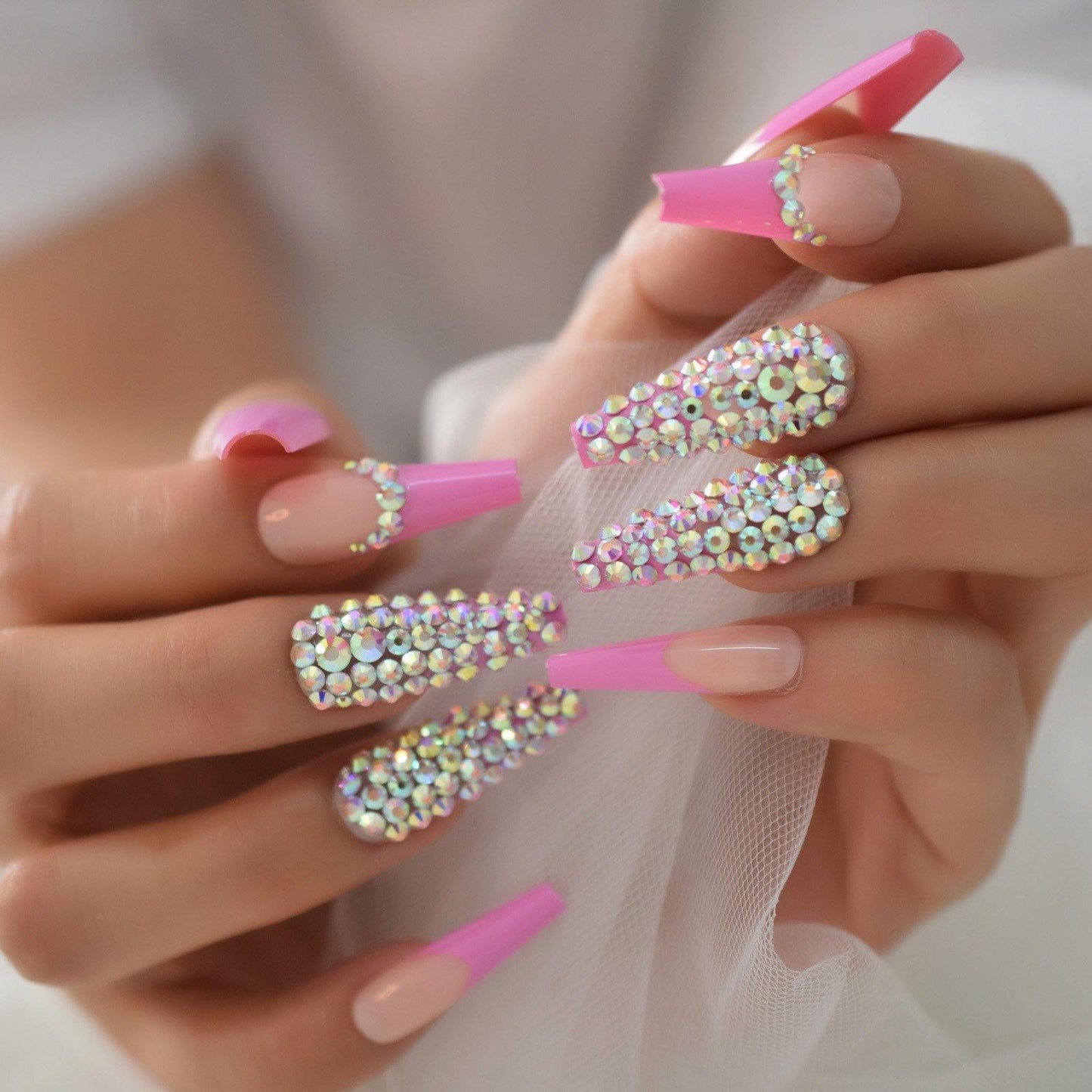 Pink Nails Bling Pink Rhinestones  Pink nail designs, Rhinestone