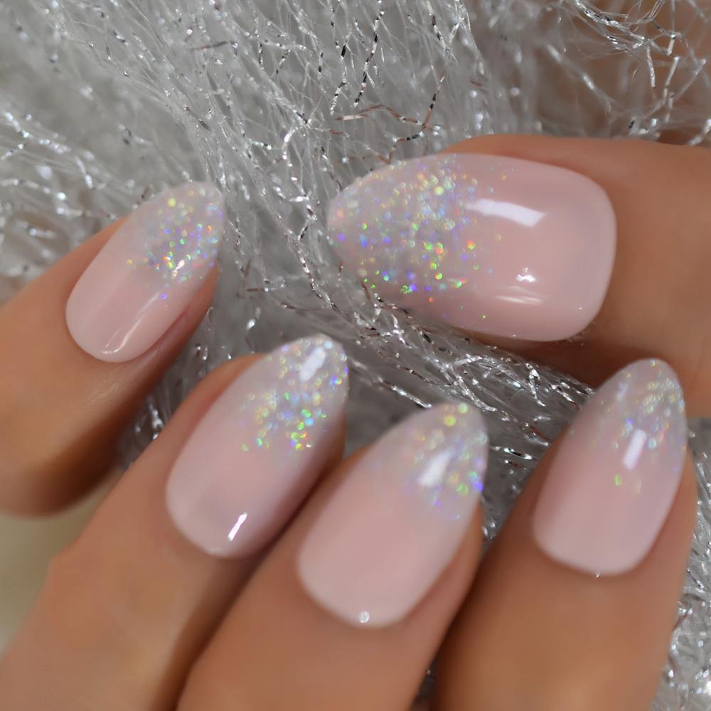 Pink Shimmer Glitter Press On Nails - She's A Beat Beauty
