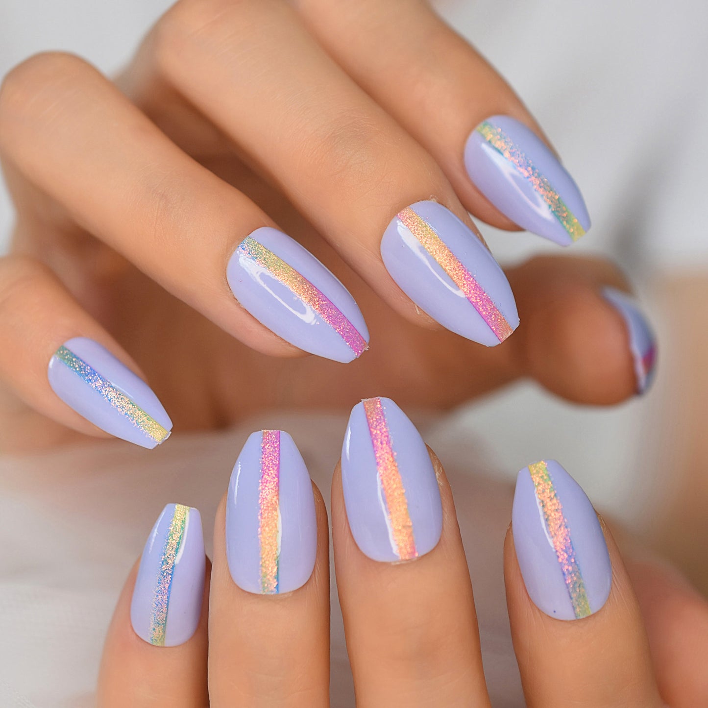 Light Purple Rainbow Stripe Press On Nails