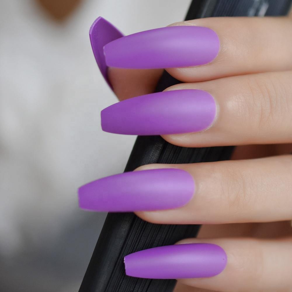 Purple Matte Coffin Press On Nails - She's A Beat Beauty