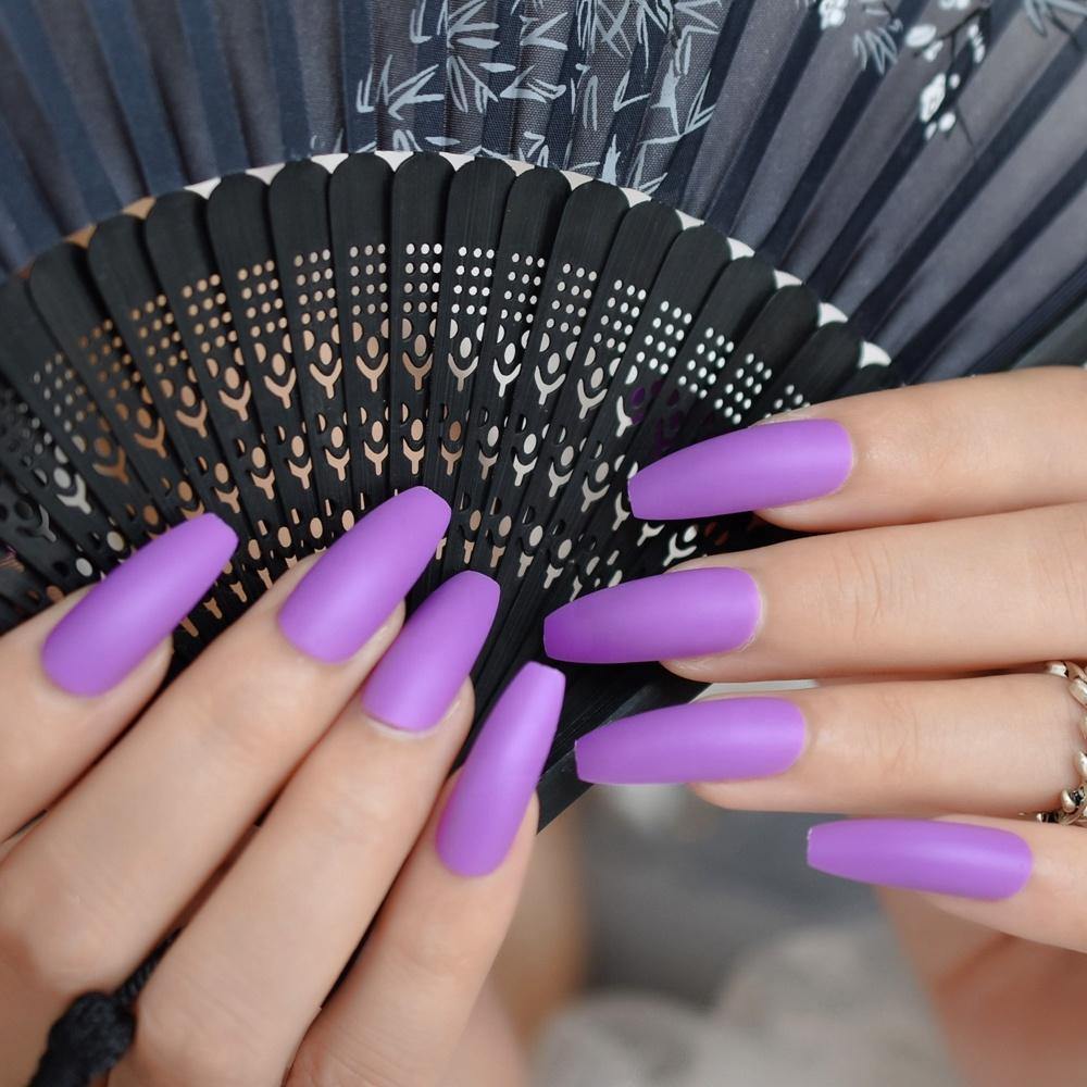 Purple Matte Coffin Press On Nails - She's A Beat Beauty