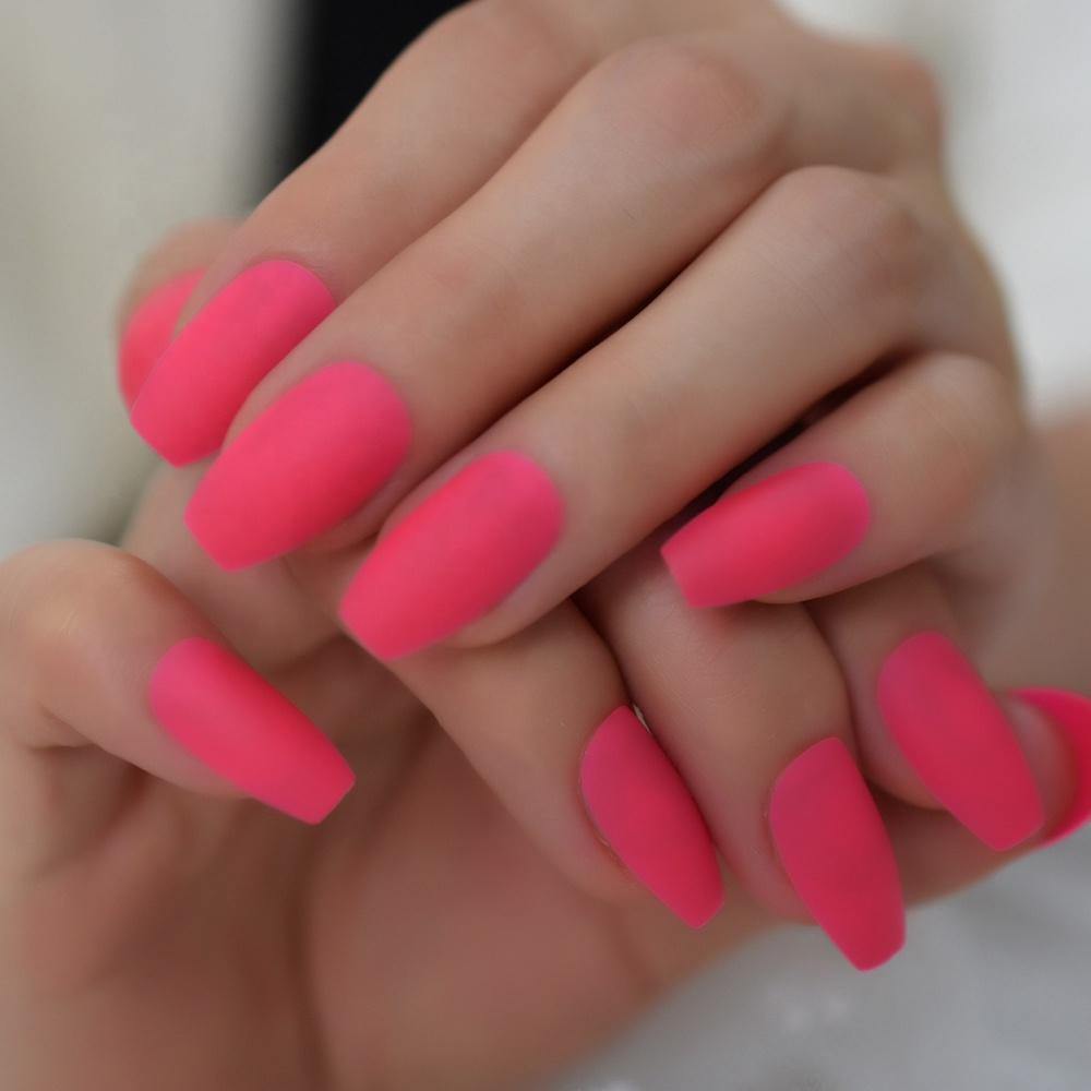 Fluorescent Pink Coffin Press On Nails - She's A Beat Beauty