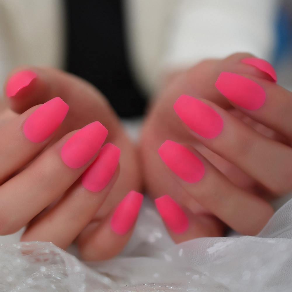 Fluorescent Pink Coffin Press On Nails - She's A Beat Beauty