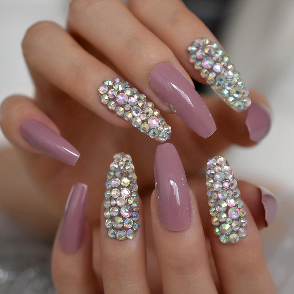3D Rhinestone Coffin Press On Nails - She's A Beat Beauty