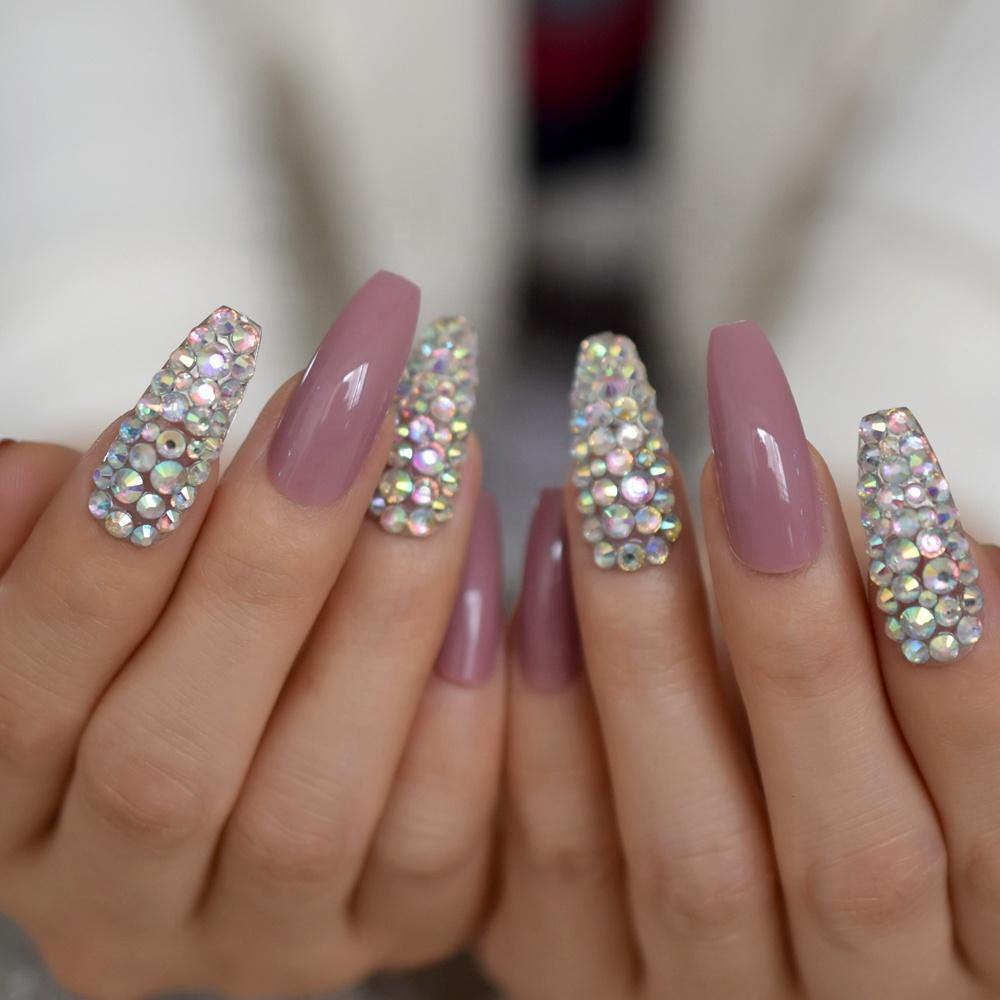 3D Rhinestone Coffin Press On Nails - She's A Beat Beauty