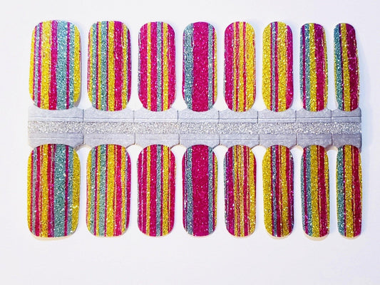 Colorful Glitter Press On Gel Nail Polish Wrap - She's A Beat Beauty