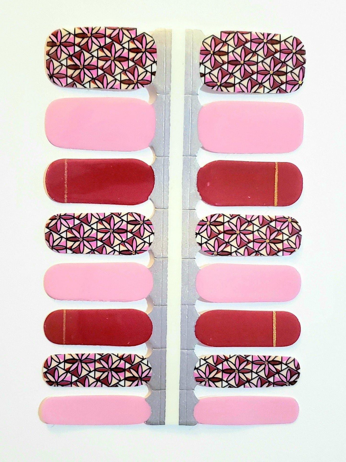 Pink Red Fusion Press On Gel Nail Polish Wrap - She's A Beat Beauty