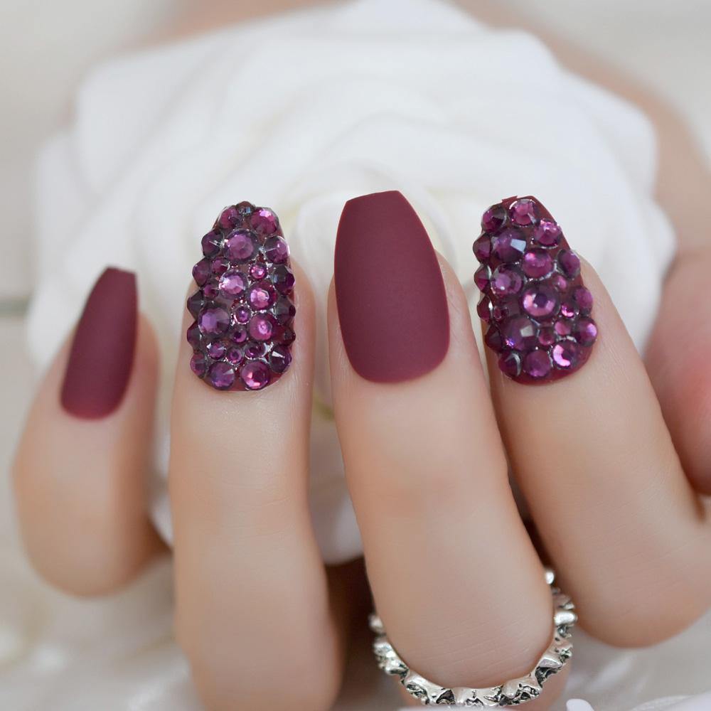 Red Wine Matte Coffin Press On Nails - She's A Beat Beauty