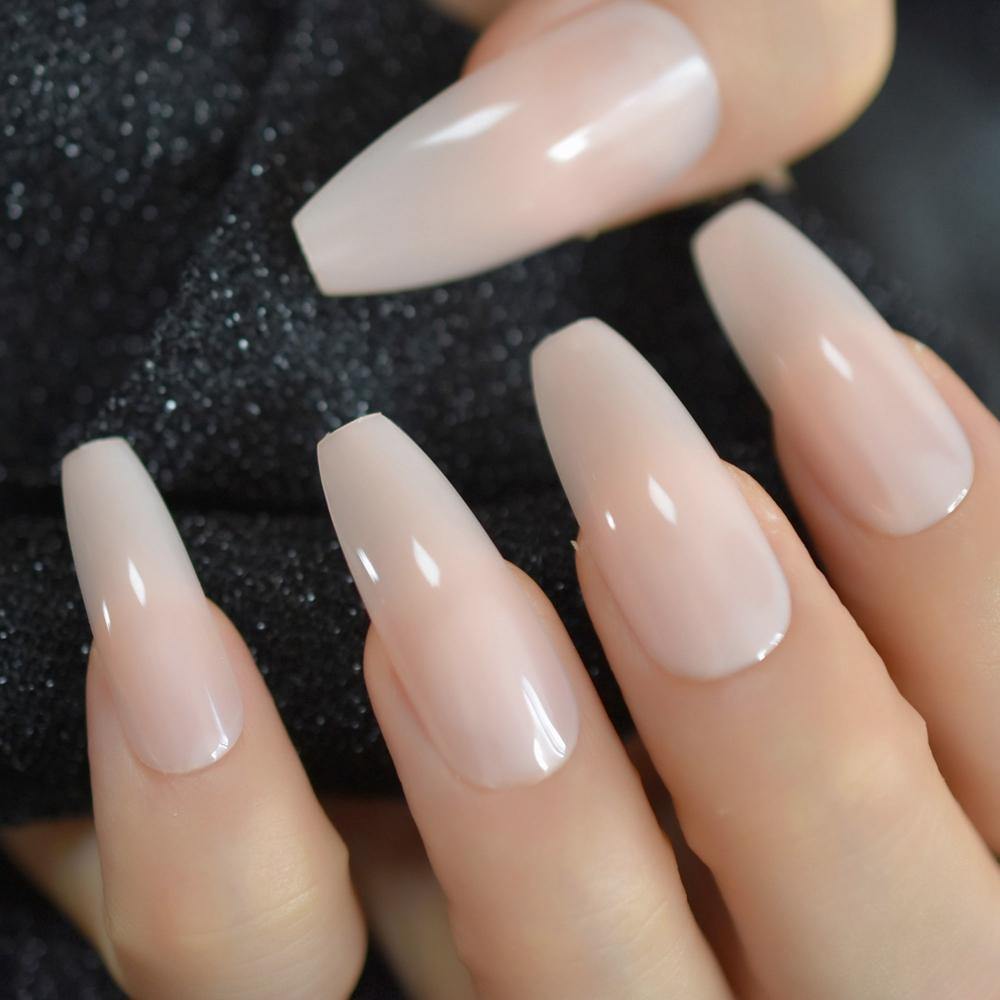 Amazon.com: Pink Ombre Fake Nails Coffin Shape Medium Size Ladies Reusbale  Full Cover Acrylic Fingernails Natural French White Top Press On Nail Tips  Datechable Nail Art With 24Pcs Adhesive Tabs : Beauty