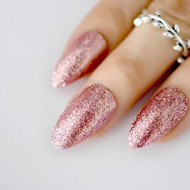 Rose Gold Glitter Stiletto Nails - She's A Beat Beauty
