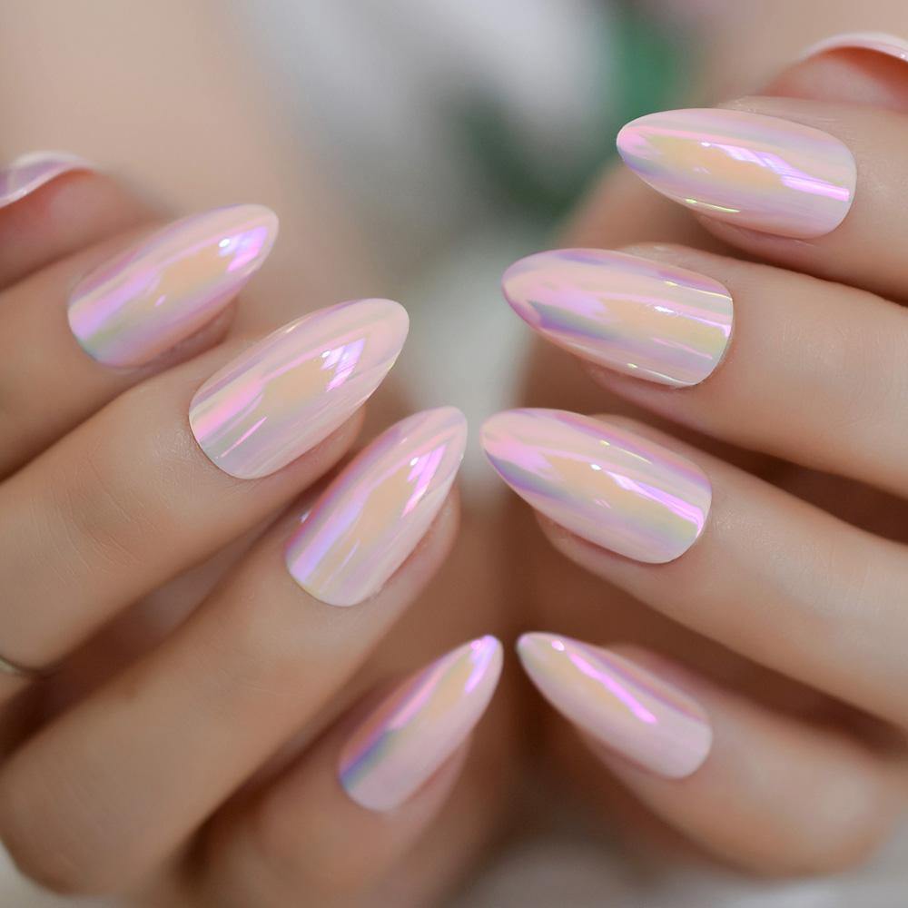 Pink Holographic Stiletto Press On Nails - She's A Beat Beauty