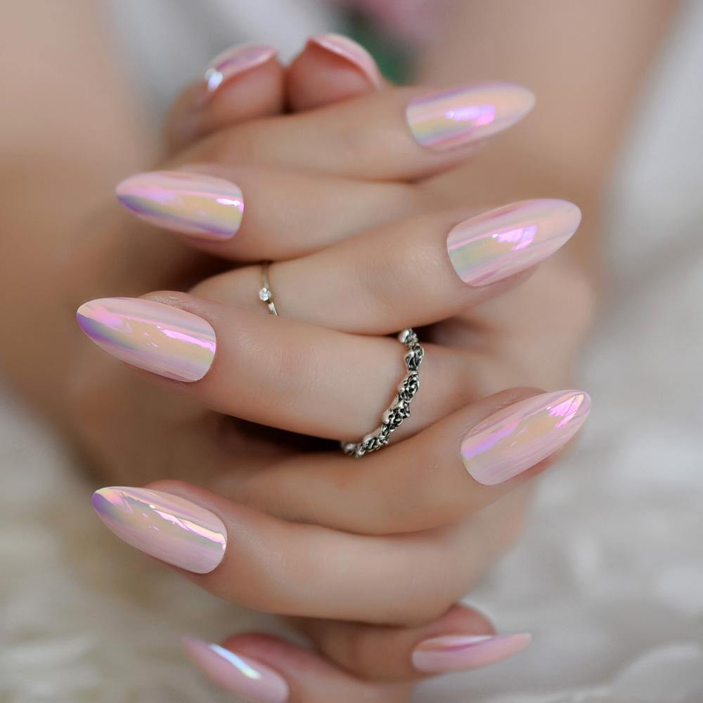 Pink Holographic Stiletto Press On Nails - She's A Beat Beauty