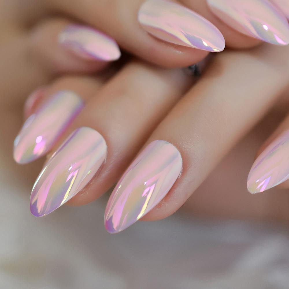 Pink Holographic Stiletto Press On Nails - She's A Beat Beauty