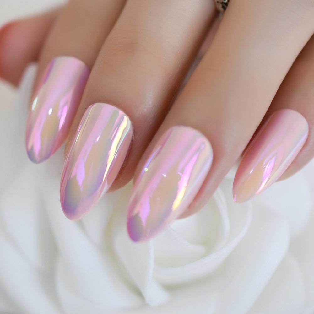 Pink Holographic Stiletto Press On Nails - She's A Beat Beauty