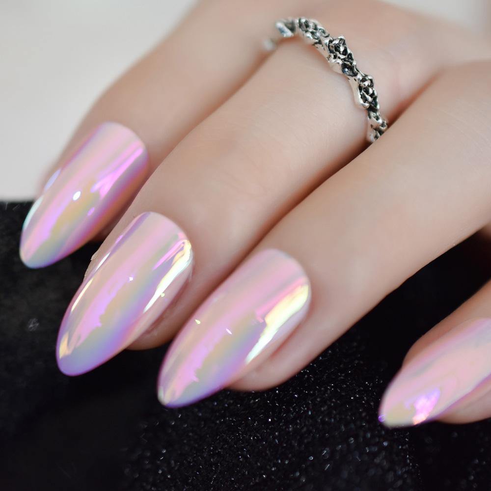 Pink Holographic Stiletto Press On Nails - She's A Beat Beauty