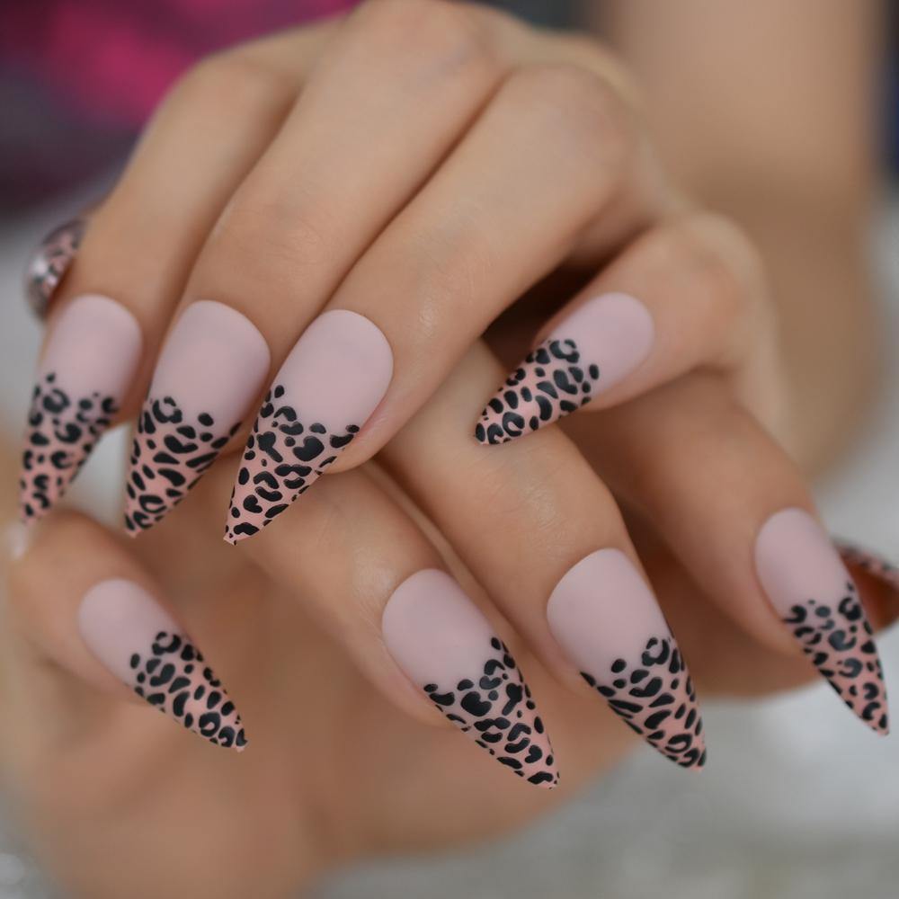 Pink Leopard Matte Point Press On Nails - She's A Beat Beauty