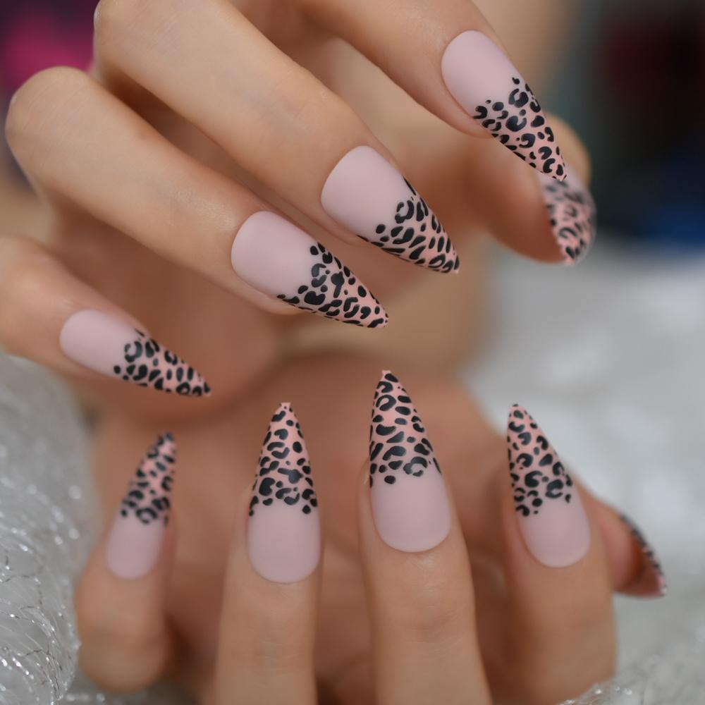 Pink Leopard Matte Point Press On Nails - She's A Beat Beauty