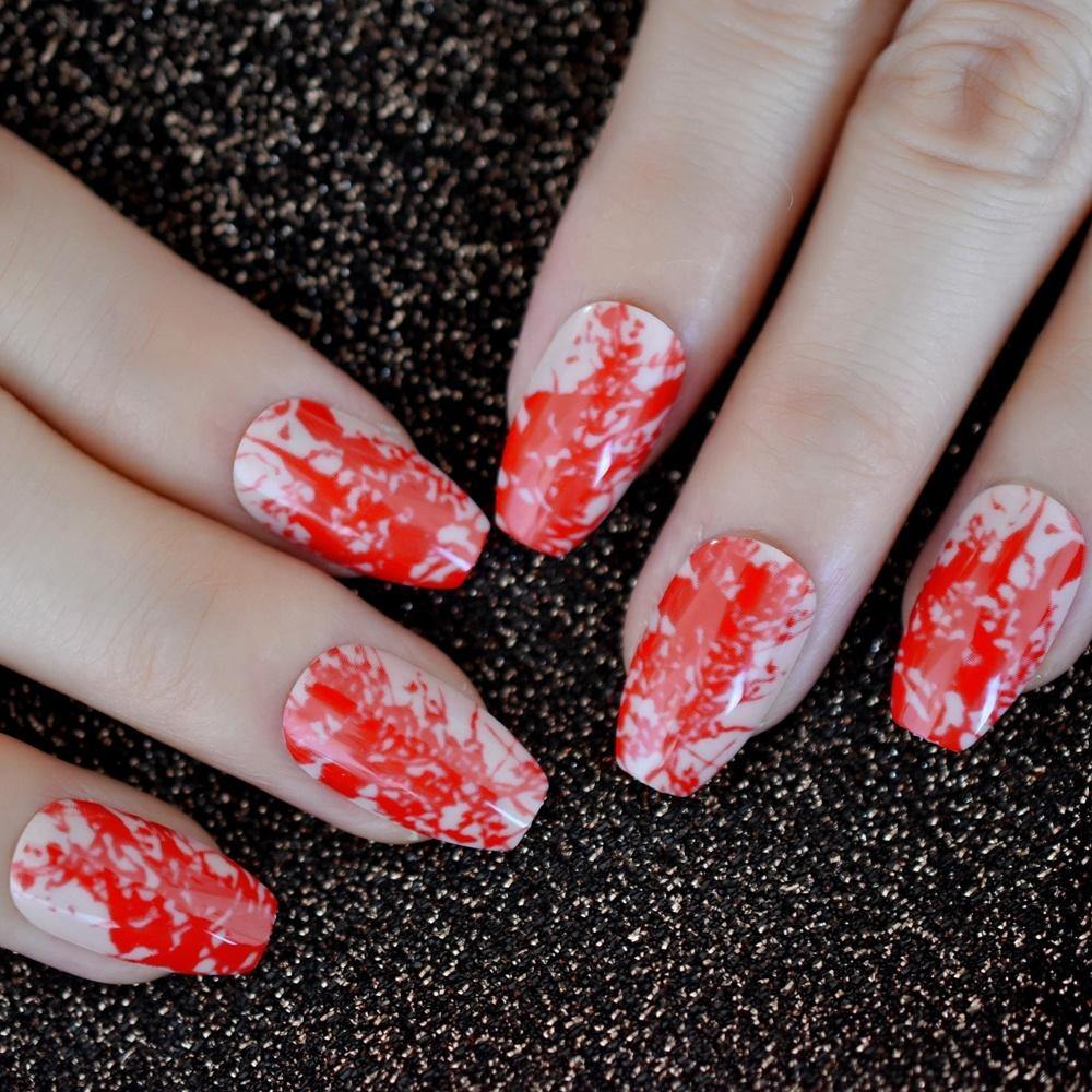 Nude Red Art Coffin Press On Nails - She's A Beat Beauty