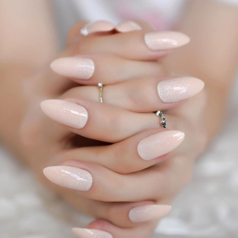 Shiny Almond Nude Nails - She's A Beat Beauty