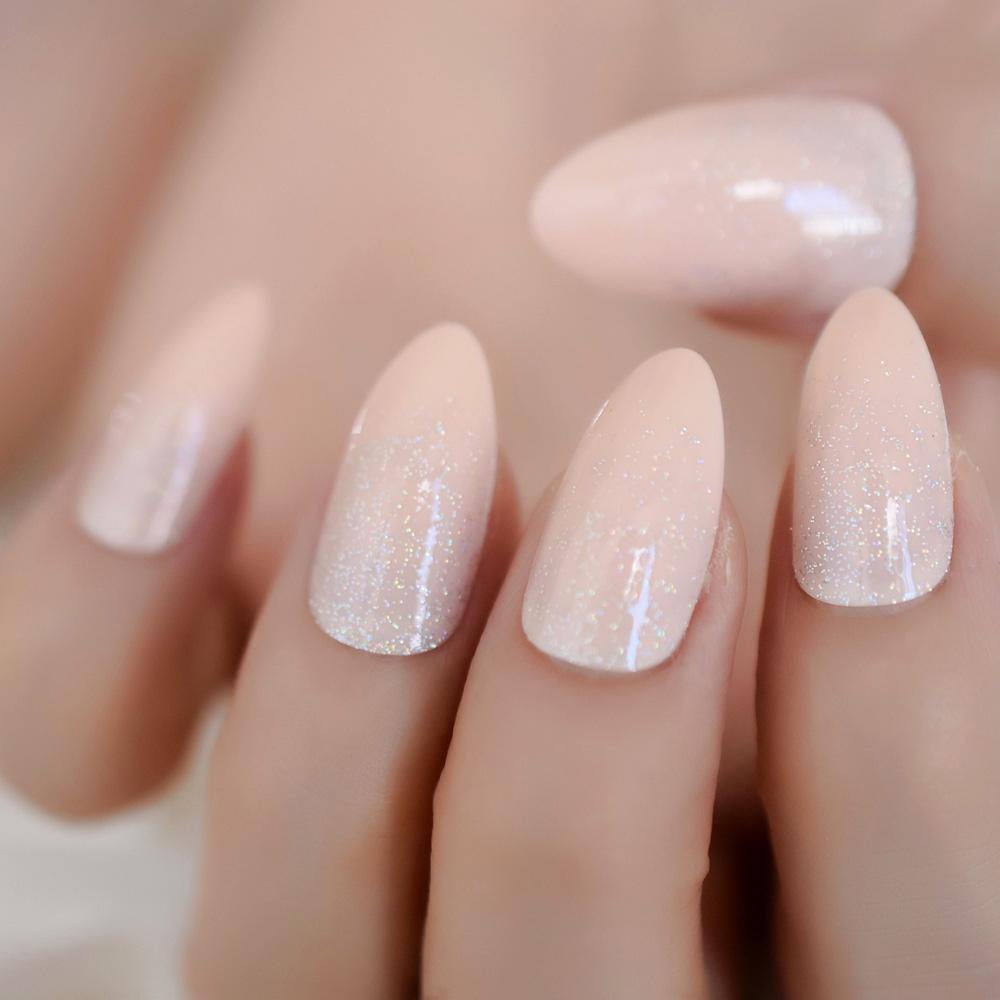 Shiny Almond Nude Nails - She's A Beat Beauty