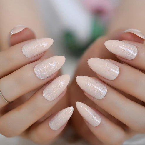 Shiny Almond Nude Nails – She's A Beat Beauty