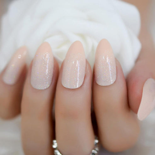 Shiny Almond Nude Nails – She's A Beat Beauty